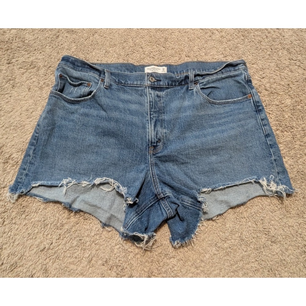 Abercrombie & Fitch Denim Jean Shorts Sz 34/18 4" High Rise Mom Short Western